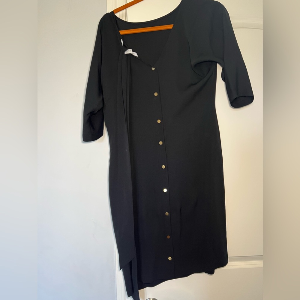Diane Von Furstenburg black knee-length dress with gold buttons